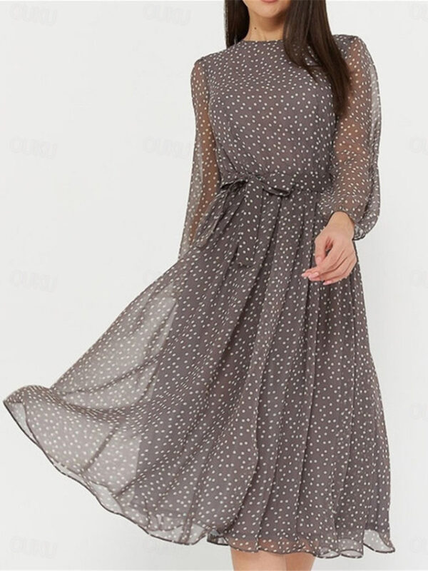 Women's Casual Dress Swing Dress Polka Dot Print Crew Neck Midi Dress Stylish Casual Daily Vacation Long Sleeve Fall 2025 - US $33.99