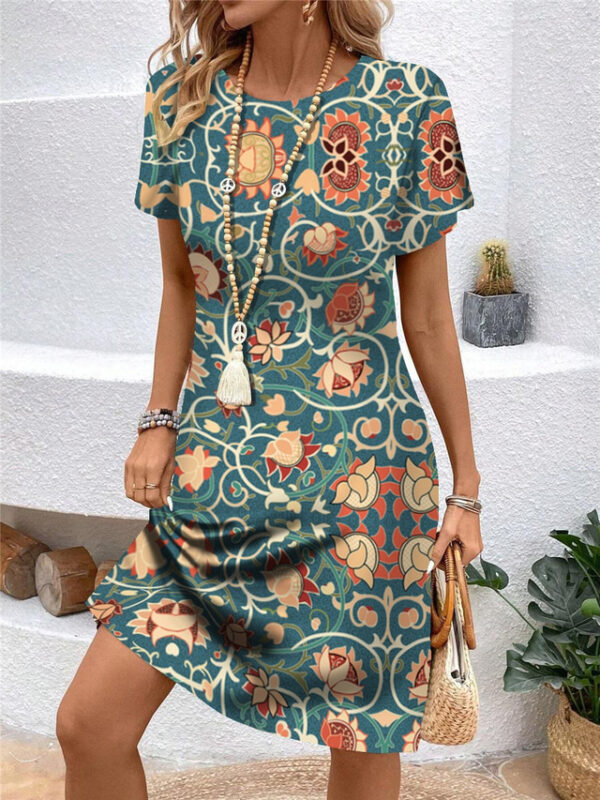 Women's Casual Dress T Shirt Dress Tee Dress Floral Print Crew Neck Midi Dress Date Vacation Short Sleeve Summer 2025 - US $27.99