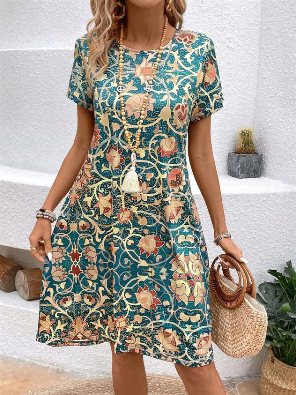 Women's Casual Dress T Shirt Dress Tee Dress Floral Print Crew Neck Midi Dress Date Vacation Short Sleeve Summer 2025 - US $27.99