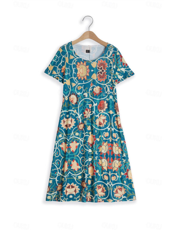 Women's Casual Dress T Shirt Dress Tee Dress Floral Print Crew Neck Midi Dress Date Vacation Short Sleeve Summer 2025 - US $27.99