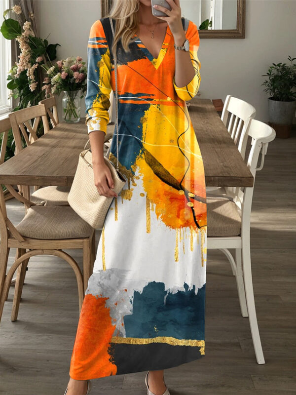 Women's Casual Dress Winter Dress T Shirt Dress Tee Dress Graffiti Pocket Print V Neck Long Dress Maxi Dress Date Vacation Long Sleeve Fall Winter 202