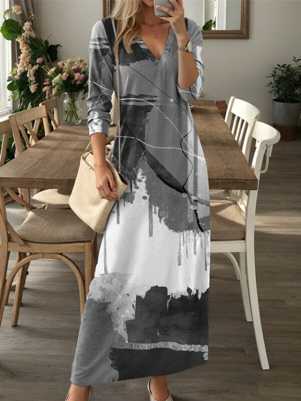 Women's Casual Dress Winter Dress T Shirt Dress Tee Dress Graffiti Pocket Print V Neck Long Dress Maxi Dress Date Vacation Long Sleeve Fall Winter 202