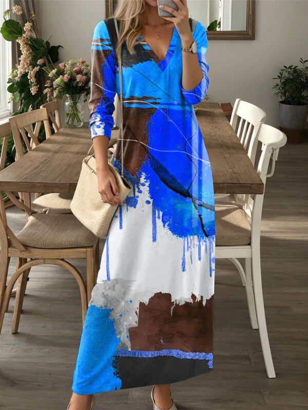 Women's Casual Dress Winter Dress T Shirt Dress Tee Dress Graffiti Pocket Print V Neck Long Dress Maxi Dress Date Vacation Long Sleeve Fall Winter 202