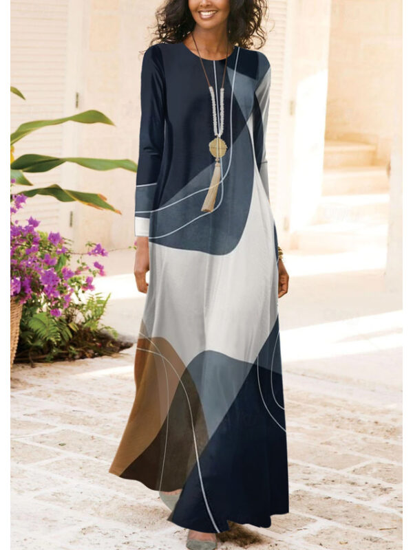 Women's Color Block Print Crew Neck Long Dress Maxi Dress Daily Date Long Sleeve Fall Winter 2025 - US $33.99