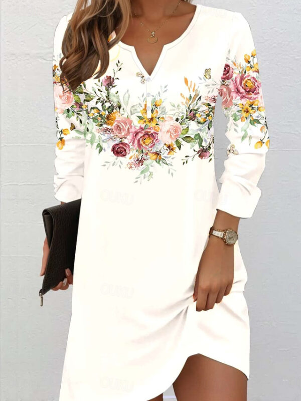 Women's Floral Graphic Print V Neck Midi Dress Long Sleeve Spring Fall 2025 - US $27.99