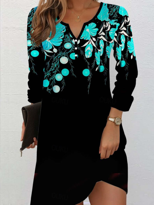 Women's Floral Graphic Print V Neck Midi Dress Long Sleeve Spring Fall 2025 - US $27.99