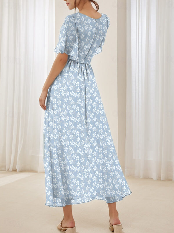 Women's Floral Print V Neck Flutter Sleeve Maxi Dress Elegant Daily Date Short Sleeve Summer 2025 - US $42.99