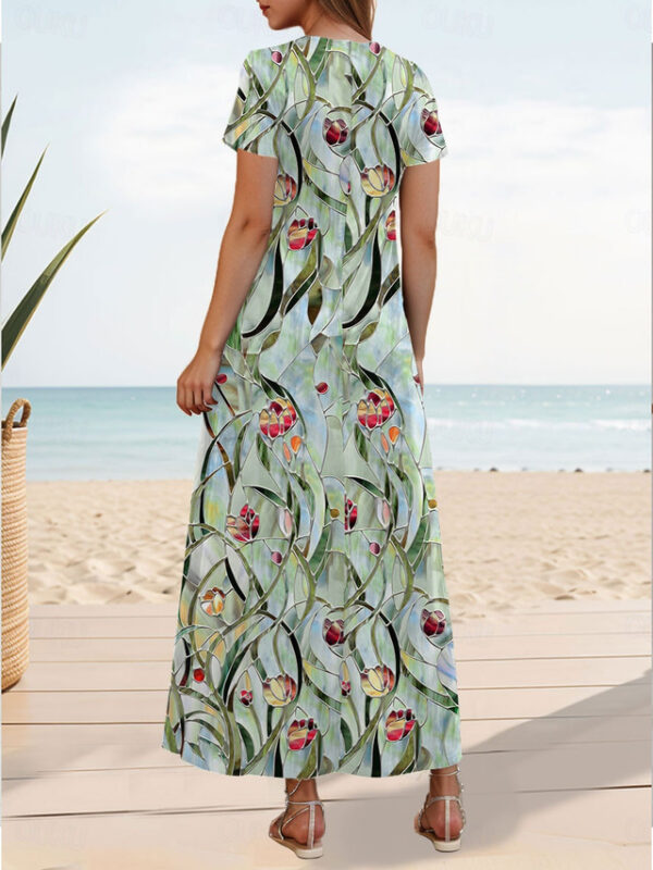 Women's Floral Print V Neck Long Dress Maxi Dress Bohemia Vintage Short Sleeve Summer Spring 2025 - US $36.99