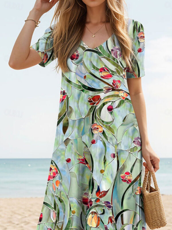 Women's Floral Print V Neck Long Dress Maxi Dress Bohemia Vintage Short Sleeve Summer Spring 2025 - US $36.99