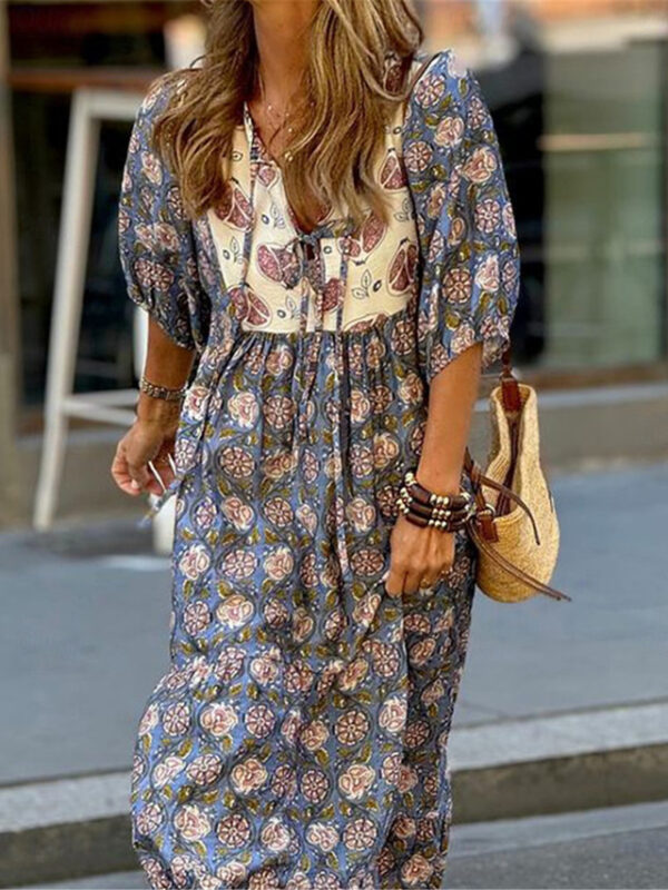 Women's Floral Print V Neck Long Dress Maxi Dress Boho Date Vacation Half Sleeve Summer 2025 - US $31.99