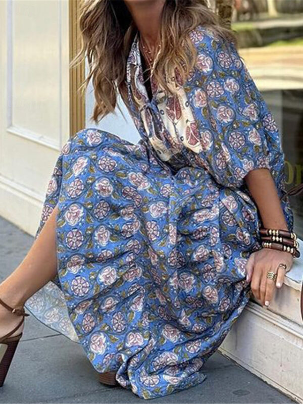 Women's Floral Print V Neck Long Dress Maxi Dress Boho Date Vacation Half Sleeve Summer 2025 - US $31.99