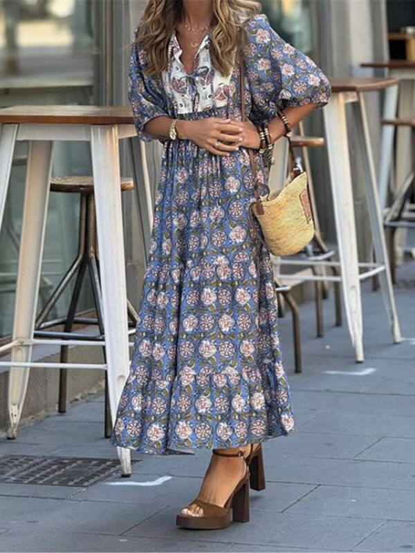 Women's Floral Print V Neck Long Dress Maxi Dress Boho Date Vacation Half Sleeve Summer 2025 - US $31.99