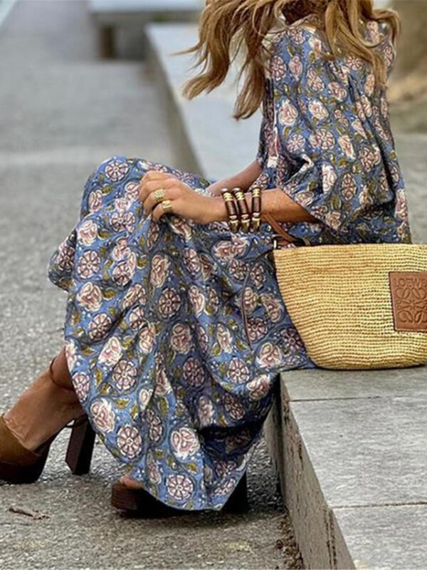 Women's Floral Print V Neck Long Dress Maxi Dress Boho Date Vacation Half Sleeve Summer 2025 - US $31.99