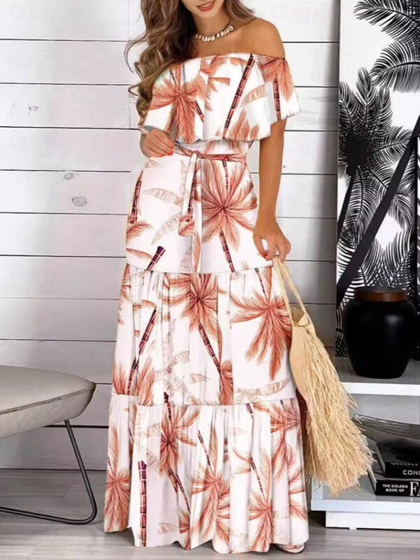 Women's Floral Ruffle Off Shoulder Long Dress Maxi Dress Elegant Stylish Party Daily Summer Spring 2025 - US $32.99