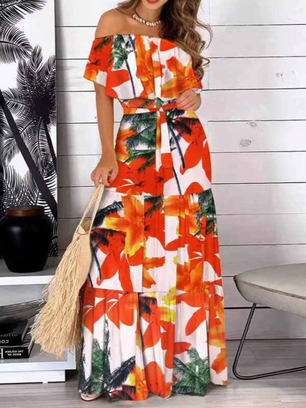 Women's Floral Ruffle Off Shoulder Long Dress Maxi Dress Elegant Stylish Party Daily Summer Spring 2025 - US $32.99