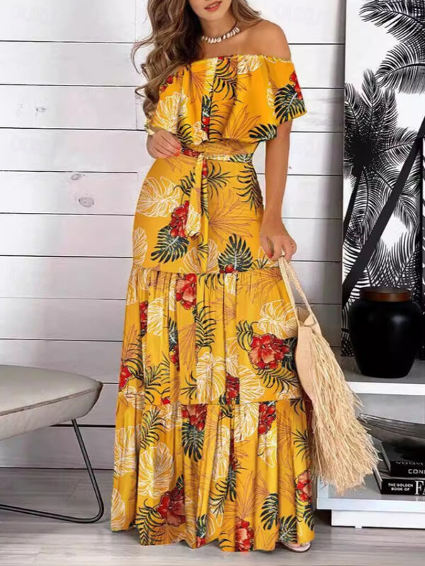 Women's Floral Ruffle Off Shoulder Long Dress Maxi Dress Elegant Stylish Party Daily Summer Spring 2025 - US $32.99