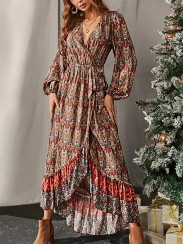 Women's Floral V Neck Maxi Dress Long Sleeve Summer Spring 2025 - US $35.99