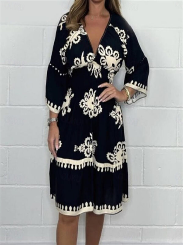 Women's Graphic Print V Neck Dolman Sleeve Mini Dress Vintage Ethnic Daily Date Half Sleeve Summer Fall 2025 - US $37.99