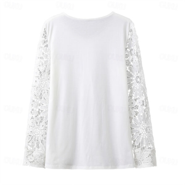 Women's Lace Shirt Blouse Dressy Tops Elegant Fashion Basic Solid Color Pleated Patchwork Long Sleeve Regular Tops Notched Neck Casual Daily White Red