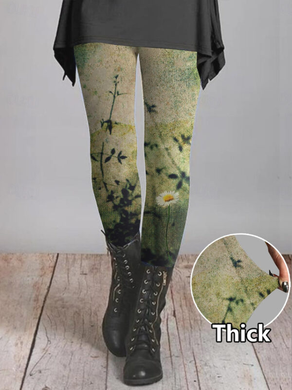 Women's Leggings Fashion Soft Full Length Natural Flower Print Thermal Warm Comfortable Micro-elastic Vacation Daily Apple Green Transparent Green Dee