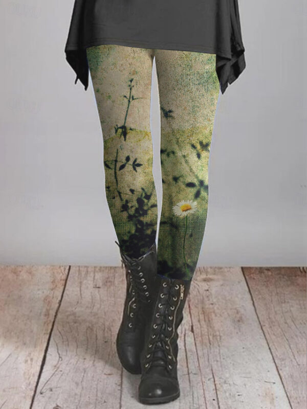 Women's Leggings Fashion Soft Full Length Natural Flower Print Thermal Warm Comfortable Micro-elastic Vacation Daily Apple Green Transparent Green Dee