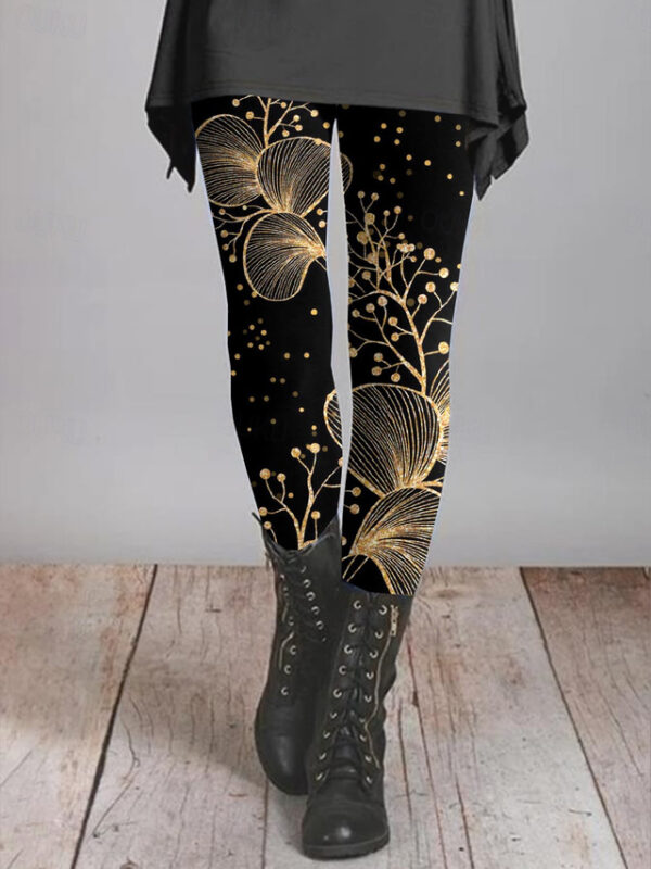 Women's Leggings Fashion Soft Full Length Natural Plants Print Thermal Warm Comfortable Micro-elastic Vacation Daily Light Yellow Earth Yellow Black 1