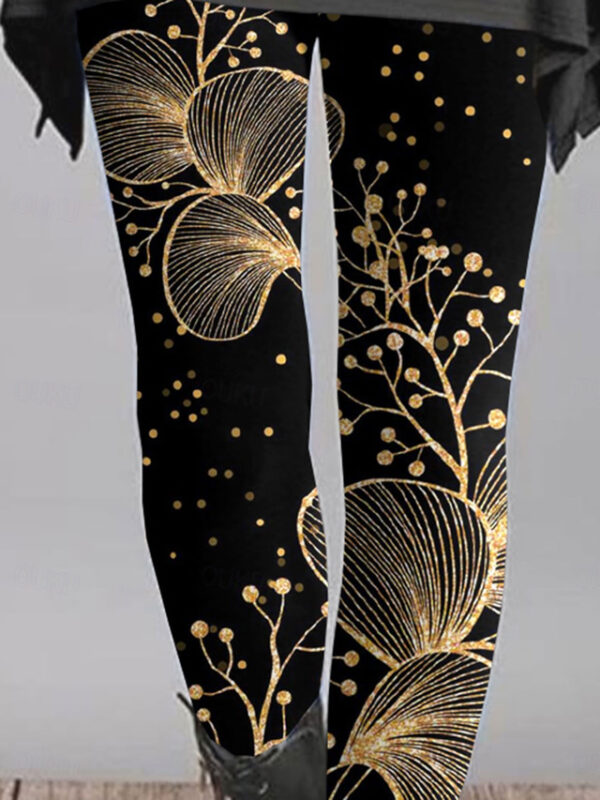 Women's Leggings Fashion Soft Full Length Natural Plants Print Thermal Warm Comfortable Micro-elastic Vacation Daily Light Yellow Earth Yellow Black 1