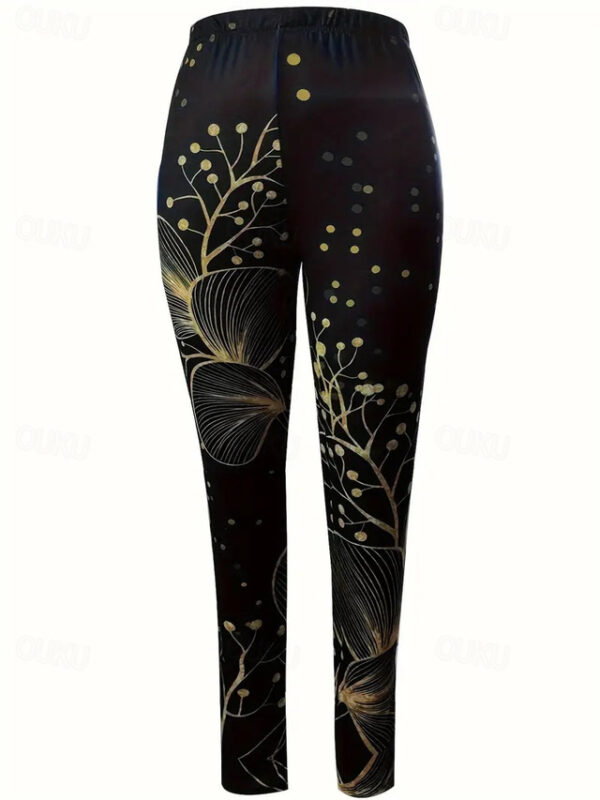 Women's Leggings Fashion Soft Full Length Natural Plants Print Thermal Warm Comfortable Micro-elastic Vacation Daily Light Yellow Earth Yellow Black 1