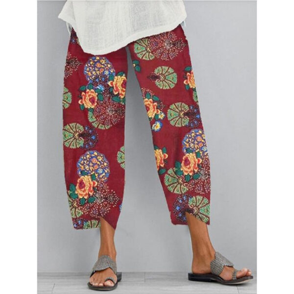 Women's Normal Chinos Slacks Pants Trousers Hawaiian Ethnic Style Ankle-Length Mid Waist Graphic Prints Flower / Floral Elastic Waist Sporty Baggy Com