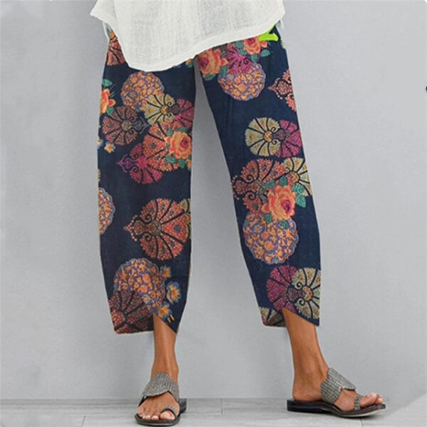 Women's Normal Linen Pants Chinos Slacks Basic Casual / Sporty Ankle-Length Mid Waist Graphic Prints Graffiti Pocket Baggy Print Comfort Inelastic Dai