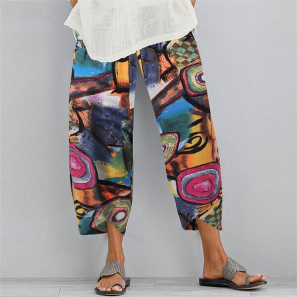 Women's Normal Linen Pants Chinos Slacks Basic Casual / Sporty Ankle-Length Mid Waist Graphic Prints Graffiti Pocket Baggy Print Comfort Inelastic Dai