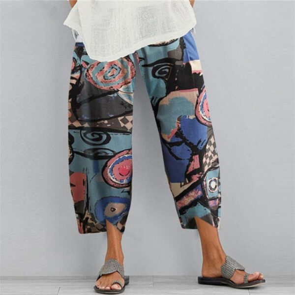 Women's Normal Linen Pants Chinos Slacks Basic Casual / Sporty Ankle-Length Mid Waist Graphic Prints Graffiti Pocket Baggy Print Comfort Inelastic Dai