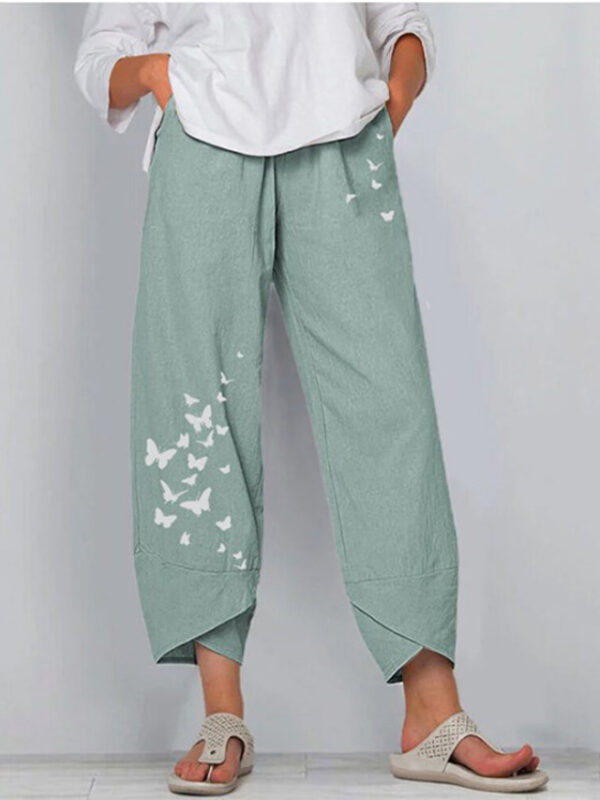 Women's Normal Linen Pants Pants Trousers Capri shorts Chino Ankle-Length High Waist Butterfly Baggy Print Breathable Soft Outdoor Inelastic Casual Go