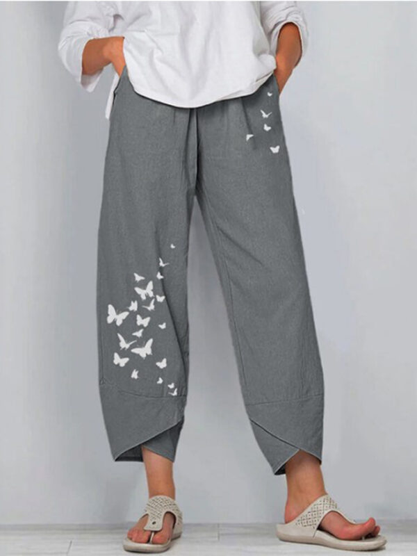 Women's Normal Linen Pants Pants Trousers Capri shorts Chino Ankle-Length High Waist Butterfly Baggy Print Breathable Soft Outdoor Inelastic Casual Go