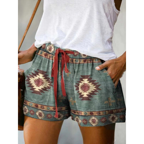 Women's Normal Shorts Ethnic Style Boho Short Mid Waist Geometry Patchwork Print Breathable Soft Outdoor Inelastic Home Casual Black+Grey ArmyGreen Ro