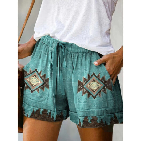 Women's Normal Shorts Ethnic Style Boho Short Mid Waist Geometry Patchwork Print Breathable Soft Outdoor Inelastic Home Casual Black+Grey ArmyGreen Ro