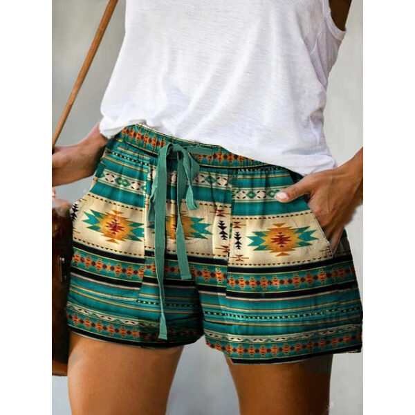 Women's Normal Shorts Ethnic Style Boho Short Mid Waist Geometry Patchwork Print Breathable Soft Outdoor Inelastic Home Casual Black+Grey ArmyGreen Ro