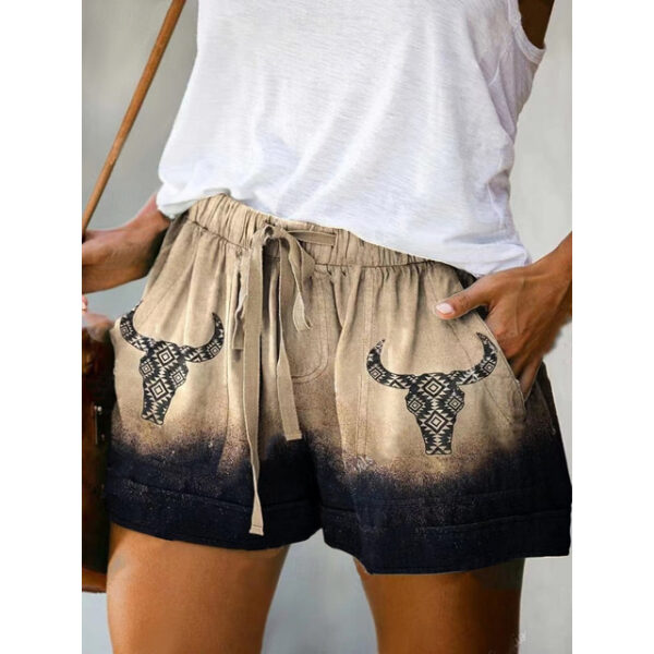 Women's Normal Shorts Ethnic Style Boho Short Mid Waist Geometry Patchwork Print Breathable Soft Outdoor Inelastic Home Casual Black+Grey ArmyGreen Ro