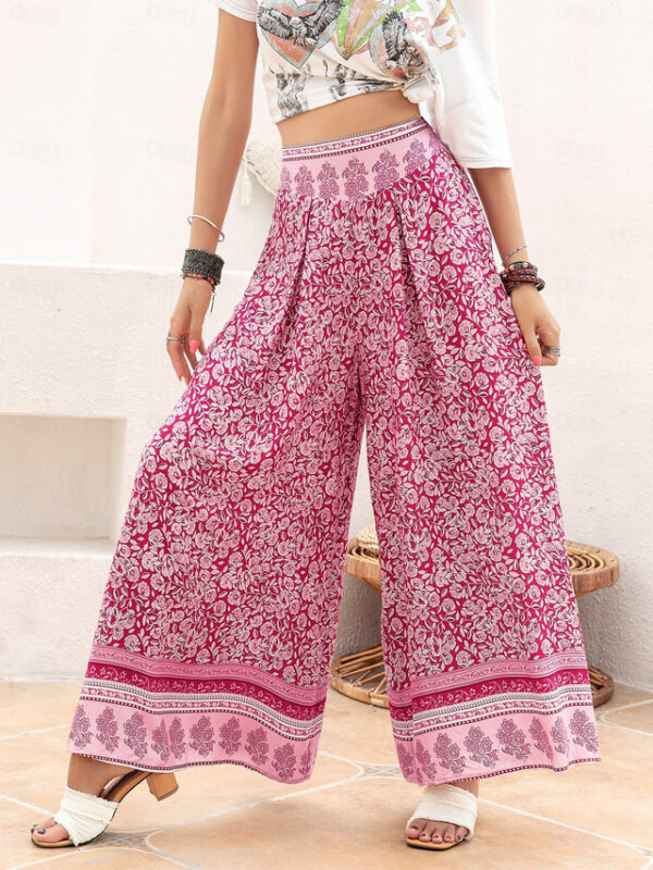 Women's Pants Trousers Baggy Pants Palazzo Pants Casual Comfort Full Length Medium Waist Graphic Printing Inelastic Work Casual Daily Pink Spring, Fal