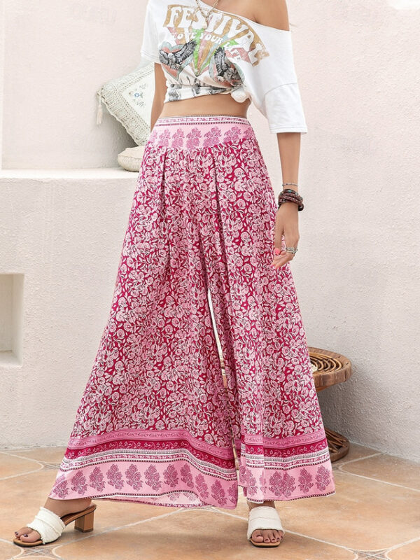 Women's Pants Trousers Baggy Pants Palazzo Pants Casual Comfort Full Length Medium Waist Graphic Printing Inelastic Work Casual Daily Pink Spring, Fal