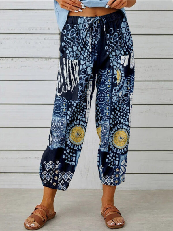 Women's Pants Trousers Casual Daily Ankle-Length Floral Graphic Drawstring Print Breathability Comfortable Inelastic Weekend Black Navy Blue Blue Oran