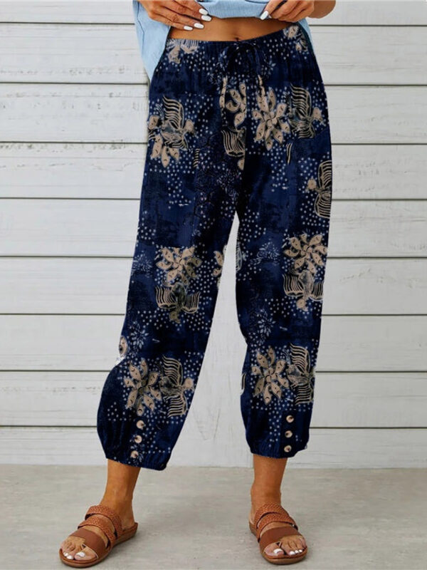 Women's Pants Trousers Casual Daily Ankle-Length Floral Graphic Drawstring Print Breathability Comfortable Inelastic Weekend Black Navy Blue Blue Oran