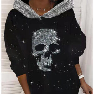 Women's Pullover Hoodie Sweatshirt Pullover Graphic Skull Sparkly Print Weekend 3D Print Active Streetwear Clothing Apparel Hoodies Sweatshirts Green