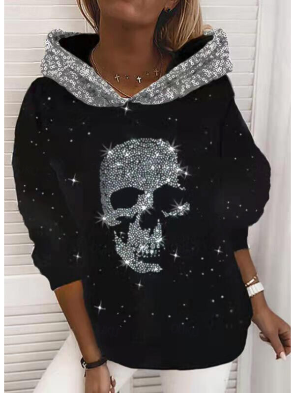 Women's Pullover Hoodie Sweatshirt Pullover Graphic Skull Sparkly Print Weekend 3D Print Active Streetwear Clothing Apparel Hoodies Sweatshirts Green