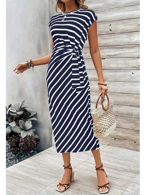 Women's Sheath Dress Stripe Knotted Crew Neck Cap Sleeve Midi Dress Stylish Casual Daily Short Sleeve Summer 2025 - US $29.99