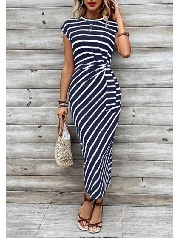 Women's Sheath Dress Stripe Knotted Crew Neck Cap Sleeve Midi Dress Stylish Casual Daily Short Sleeve Summer 2025 - US $29.99