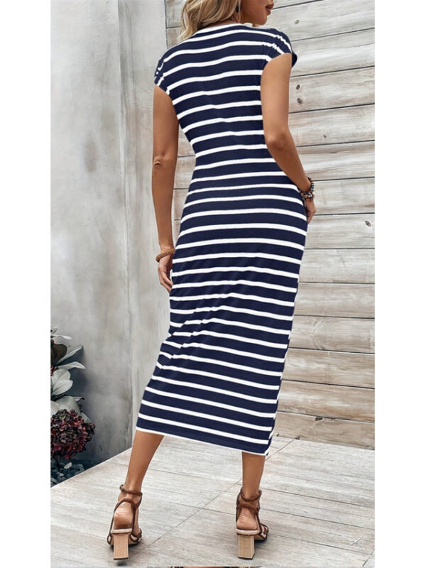 Women's Sheath Dress Stripe Knotted Crew Neck Cap Sleeve Midi Dress Stylish Casual Daily Short Sleeve Summer 2025 - US $29.99