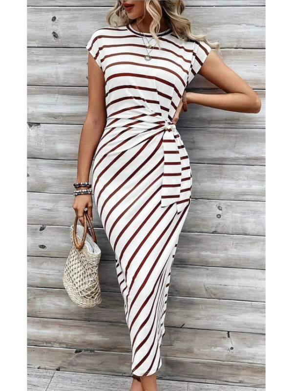 Women's Sheath Dress Stripe Knotted Crew Neck Cap Sleeve Midi Dress Stylish Casual Daily Short Sleeve Summer 2025 - US $29.99