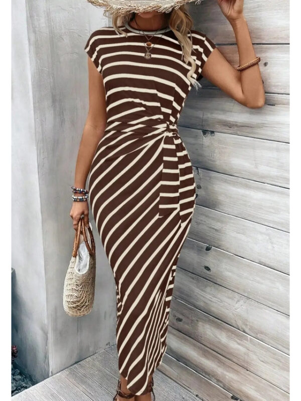 Women's Sheath Dress Stripe Knotted Crew Neck Cap Sleeve Midi Dress Stylish Casual Daily Short Sleeve Summer 2025 - US $29.99