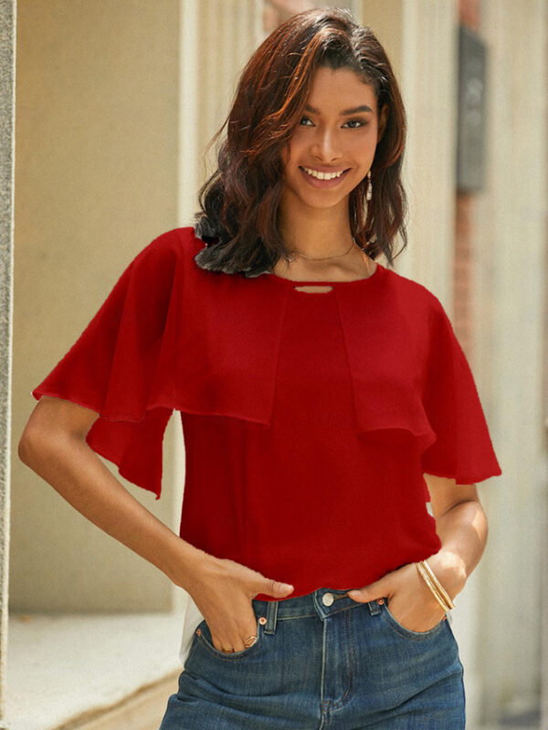 Women's Shirt Blouse Dressy Tops Basic Neon & Bright Ruffle Short Sleeve Regular Tops Round Neck Casual Black Red Blue 2024 - US $26.99